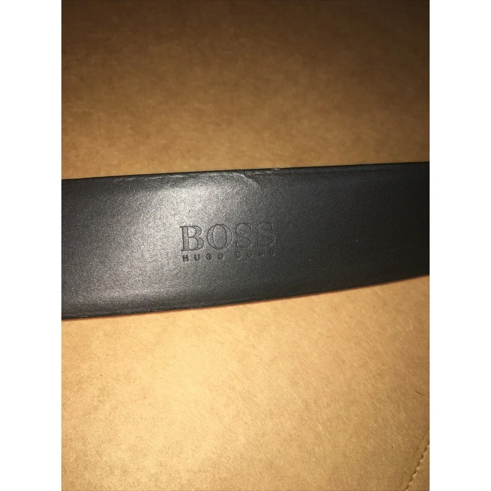 Hugo Boss Vtg 80's Men's Belt Blk Genuine Leather Logo Silver Buckle size 95-36